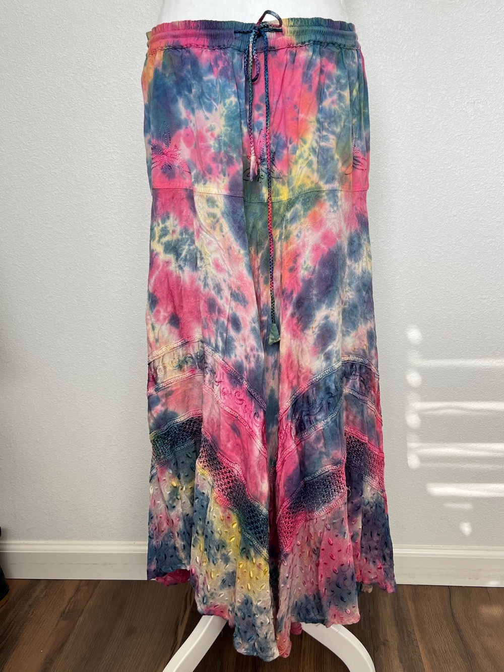 Lapogee Women's Pastel Tie-Dye Gypsy Boho Asymmetrical Maxi Skirt Size Large